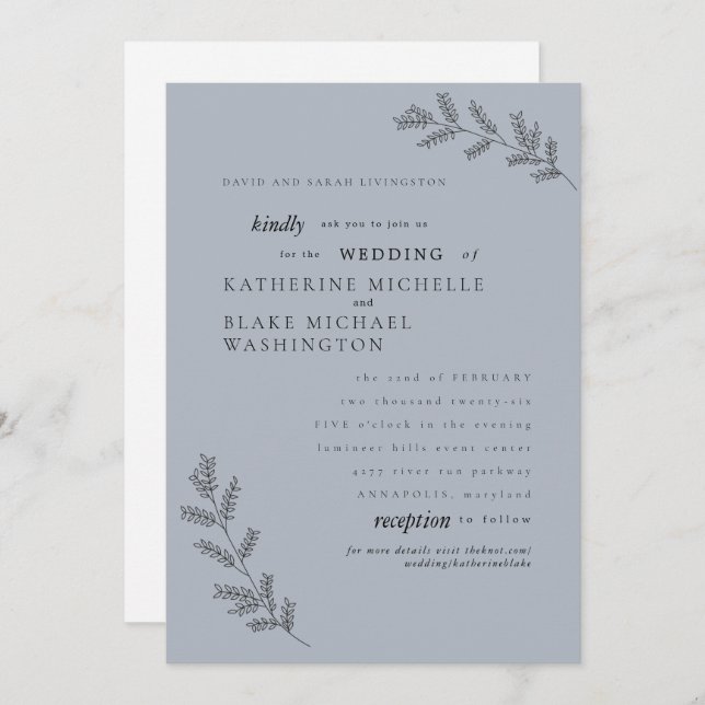 Convites Casamento de Simplicity Dusty Blue Parents (Frente/Verso)