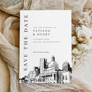 Convites Casamento de Sketch Moderno Elegante em Boston Sal