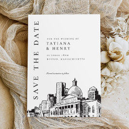 Convites Casamento de Sketch Moderno Elegante em Boston Sal