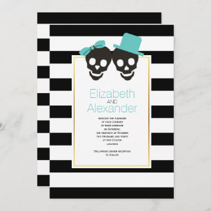 Convites Casamento de Skules e stripes aqua Halloween