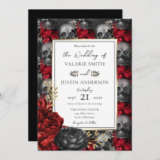 Convites Casamento de Skulls Floral Gothic