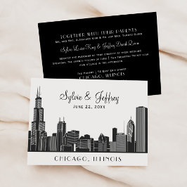 Convites Casamento de Skyline em Chicago, preto e branco
