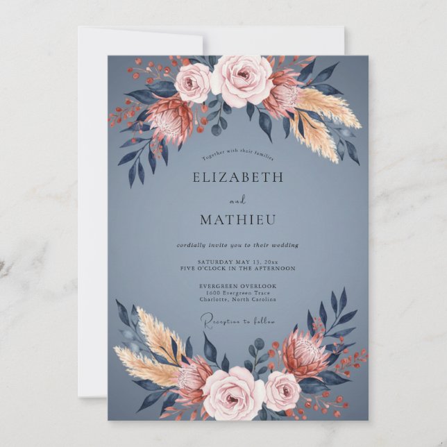 Convites Casamento de Slate Copper Protea Eucalipto (Frente)