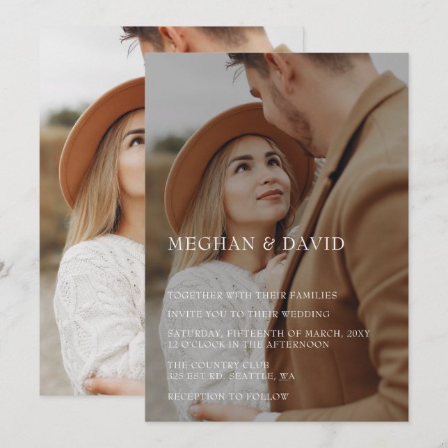 Convites Casamento de Sobreposição de Foto de Cheio Simples (Frente/Verso)