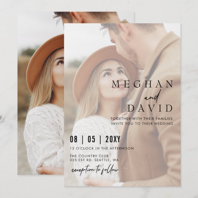 Convites Casamento de Sobreposição de Foto de Cheio Simples (Frente/Verso)