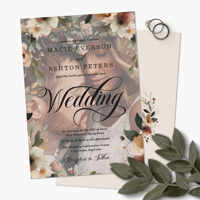 Convites Casamento de Sobreposição de Foto Elegance Wildflo (Step into a world where love and nature intertwine, with our Ethereal Elegance Photo Invites.)