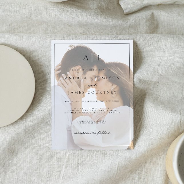 Convites Casamento de Sobreposição de Fotos Branco e Preto  (Criador carregado)