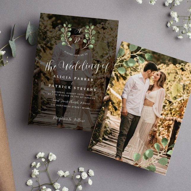 Convites Casamento de sobreposição de fotos com monograma d (Criador carregado)