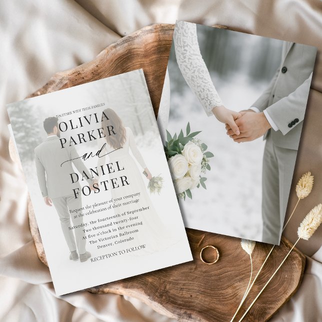 Convites Casamento de Sobreposição de Fotos Moderna Elegant (Criador carregado)