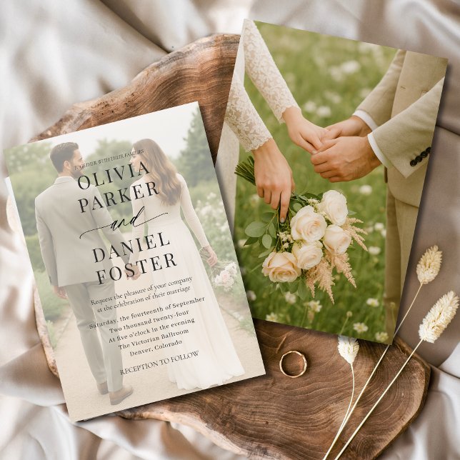 Convites Casamento de Sobreposição de Fotos Moderna Minimal (Criador carregado)