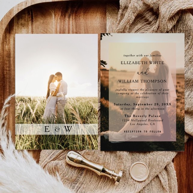 Convites Casamento de Sobreposição de Fotos Moderna Simples (Criador carregado)