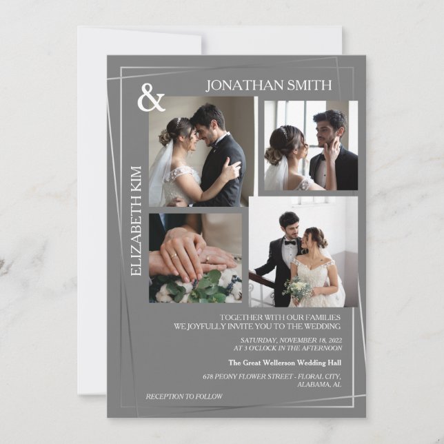 Convites Casamento de Sobreposição de Grade de Fotografias  (Frente)