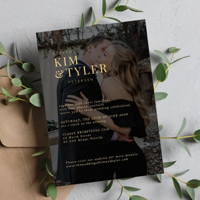 Convites Casamento de sobreposição de ouro de foto transpar (Criador carregado)