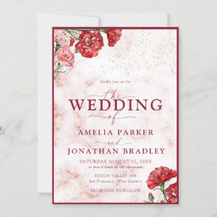Convites Casamento de Sobreposição de Script Floral Red Mar