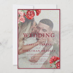 Convites Casamento de Sobreposição de Script Floral Red Mar
