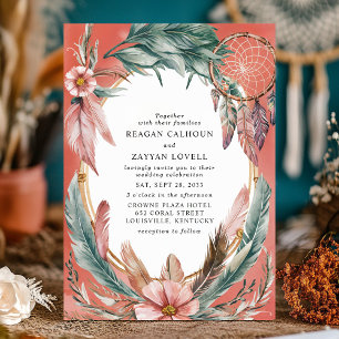 Convites Casamento de Sonho Bohemiano com Coroa de Penas e