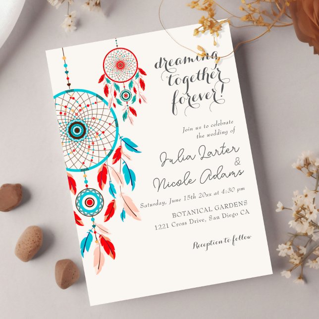 Convites Casamento de Sonho Boho Tribal com Penas (Criador carregado)
