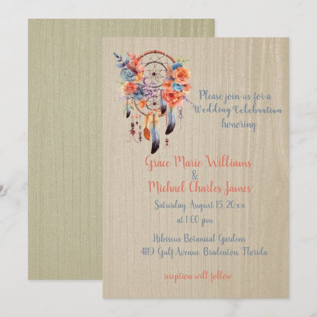 Convites Casamento de Sonho de Boho Fantástico (Frente/Verso)