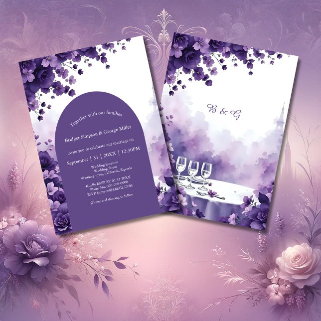 Convites Casamento de Sonho lavanda em Paris com Torre Eiff (Criador carregado)