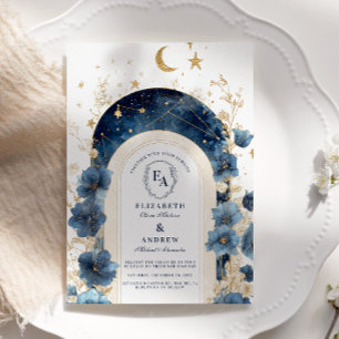 Convites Casamento de Sonhos Florais de ouro Moonlit