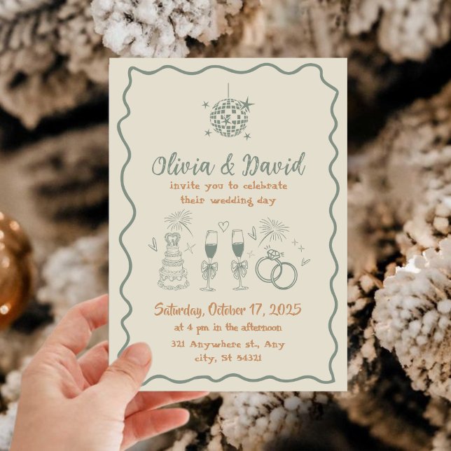 Convites Casamento de sorvete de mão e linhas verdes (Criador carregado)