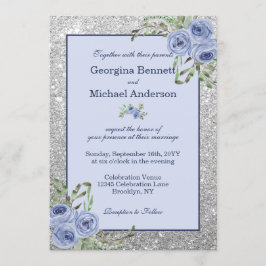 Convites Casamento de Sparkle Marinho Floral Azul Silver