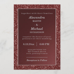 Convites Casamento de Sparkle Marsala e Faux Glitter
