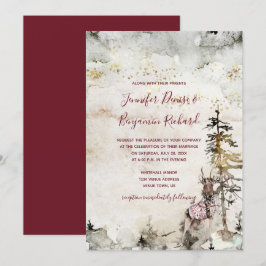 Convites Casamento de Stag Burgundy, Woodland Alpina Montan