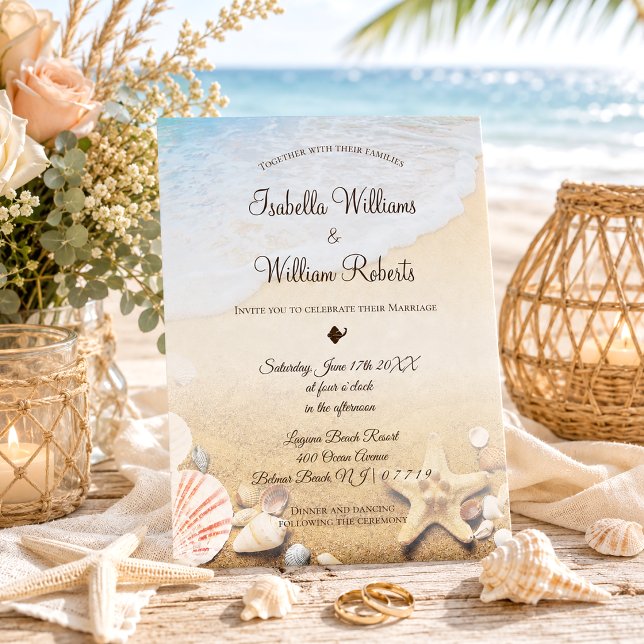 Convites Casamento de Starfish de Praia Tropical Moderna (Criador carregado)