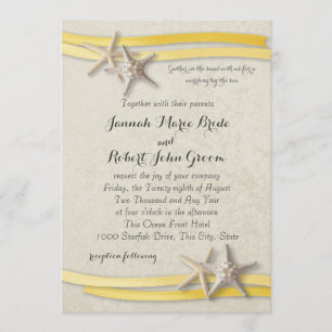 Convites Casamento de Starfish e Ribbon Yellow Beach