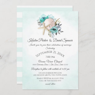 Convites Casamento de Starfish e Sand Dollar Floral Beach I