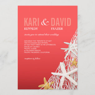 Convites Casamento de Starfish Netting Beach coral