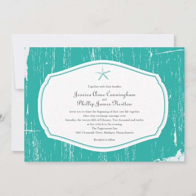 Convites Casamento de Starfish Rustic Beach (Frente)