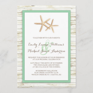 Convites Casamento de Starfish Whitewash Wood Beach - Mint