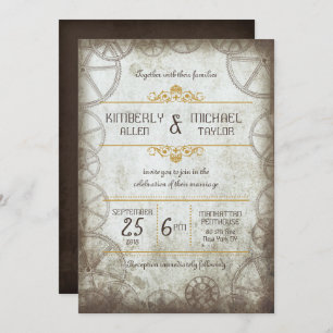 Convites Casamento de Steampunk, Vintage Industrial