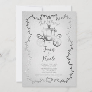 Convites Casamento de Storybook Branco da Carruagem Silver