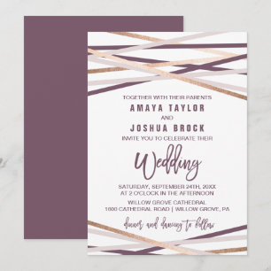Convites Casamento de Streamers Dourados e Blush Rosa