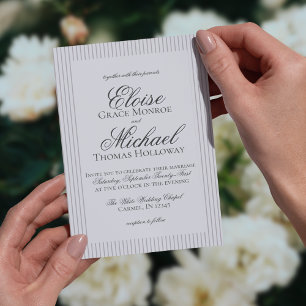 Convites Casamento de Stripe Neutral com Script de Dinheiro