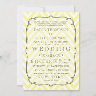 Convites Casamento de Stripes Chevron Amarelas e Brancas Vi