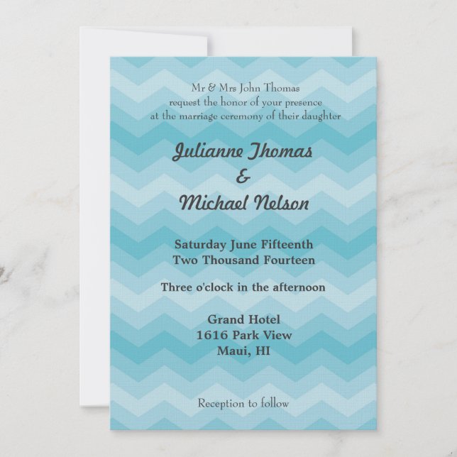 Convites Casamento de Stripes Chevron Azul (Frente)