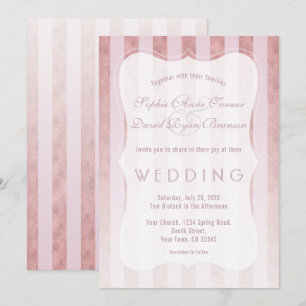 Convites Casamento de Stripes Douradas com Blush Rosa