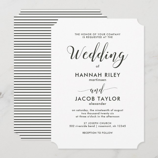 Convites Casamento de Stripes Verdes com Script Clássico (Frente/Verso)