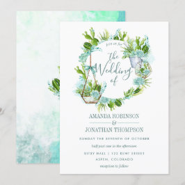 Convites Casamento de Succulents de Vidro Aquoso