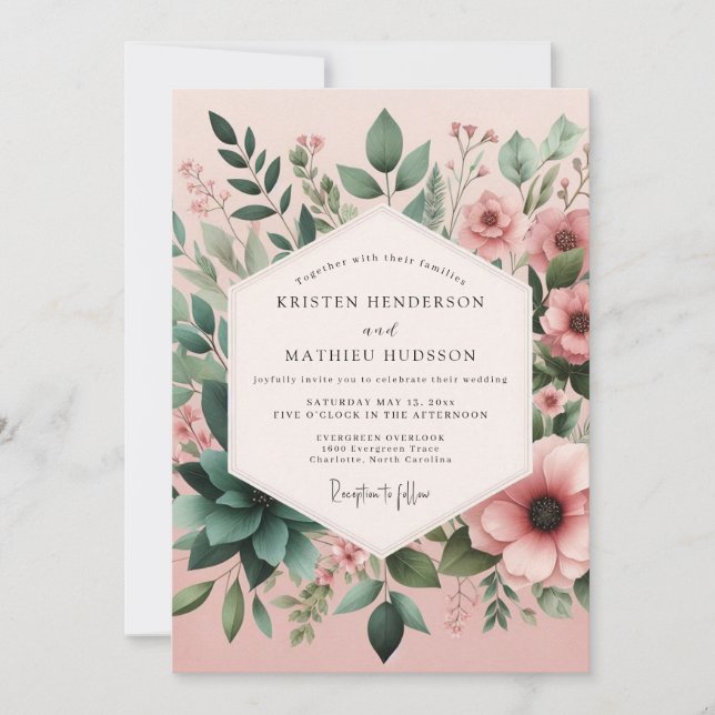 Convites Casamento de Suculenta Blush Sage em Flor (Frente)