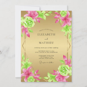 Convites Casamento de Suculenta Rosa Eucalipto Dourado