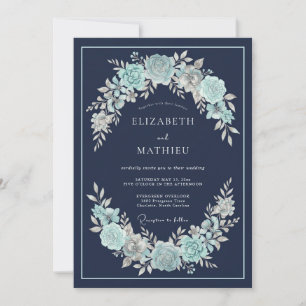 Convites Casamento de Suculentas Azul-Navy Luxuriantes