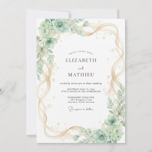 Convites Casamento de Suculentas com Hortelã e Champanhe Eu