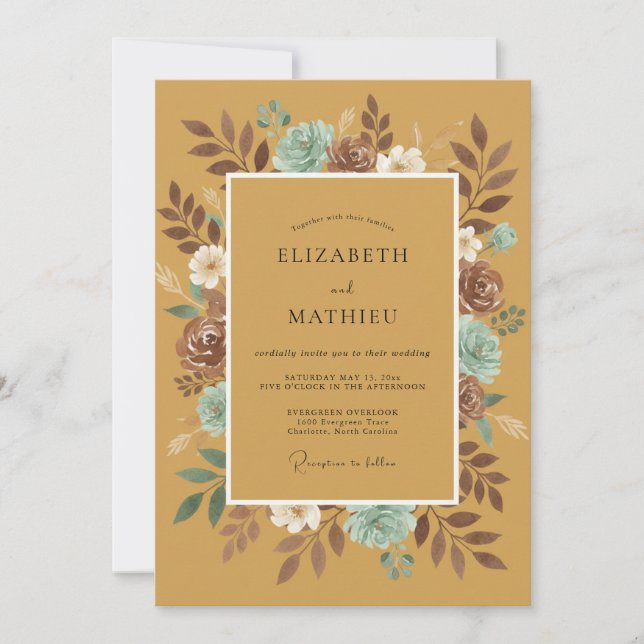 Convites Casamento de Suculentas do Deserto de Mostarda Euc (Frente)