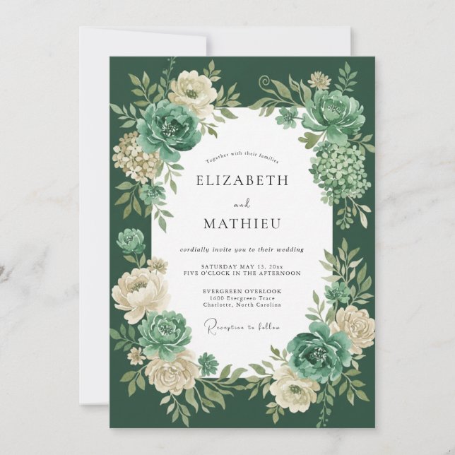 Convites Casamento de Suculentas Esmeralda Eucalipto (Frente)