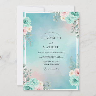 Convites Casamento de Suculentas Eucalipto Água-Pêssego